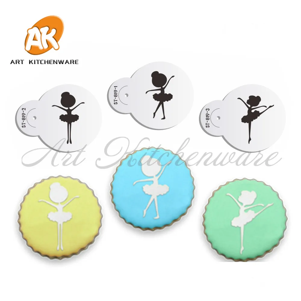 

3pcs Mini Dancing Girls Cookie Cake Stencil Set,Cupcake Decorating Stencil,Stencil for Cake ,Fondant Cake Decorating ST-819