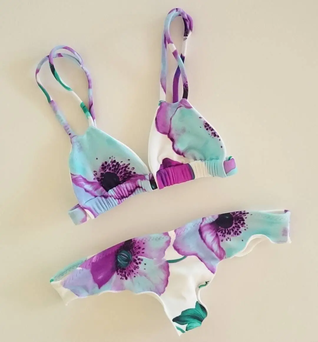 Женский купальник с цветочным принтом набор бикини фиолетовыми лепестками милый