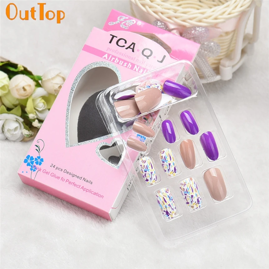 OutTop Love beauty Женский 24 шт. дизайн ногтей полный французский накладные ногти 160829