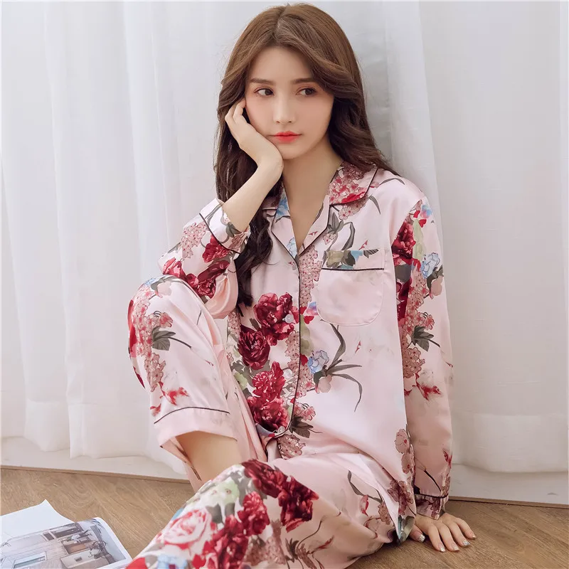 2 шт. одежда для сна Женский атласная из искусственного шелка пижамный комплект