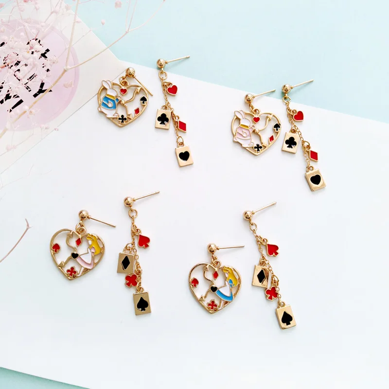 Free shipping Fashion jewelry Wholesale gift Cartoon beautiful girl Alice little rabbit love asymmetric earring. | Украшения и