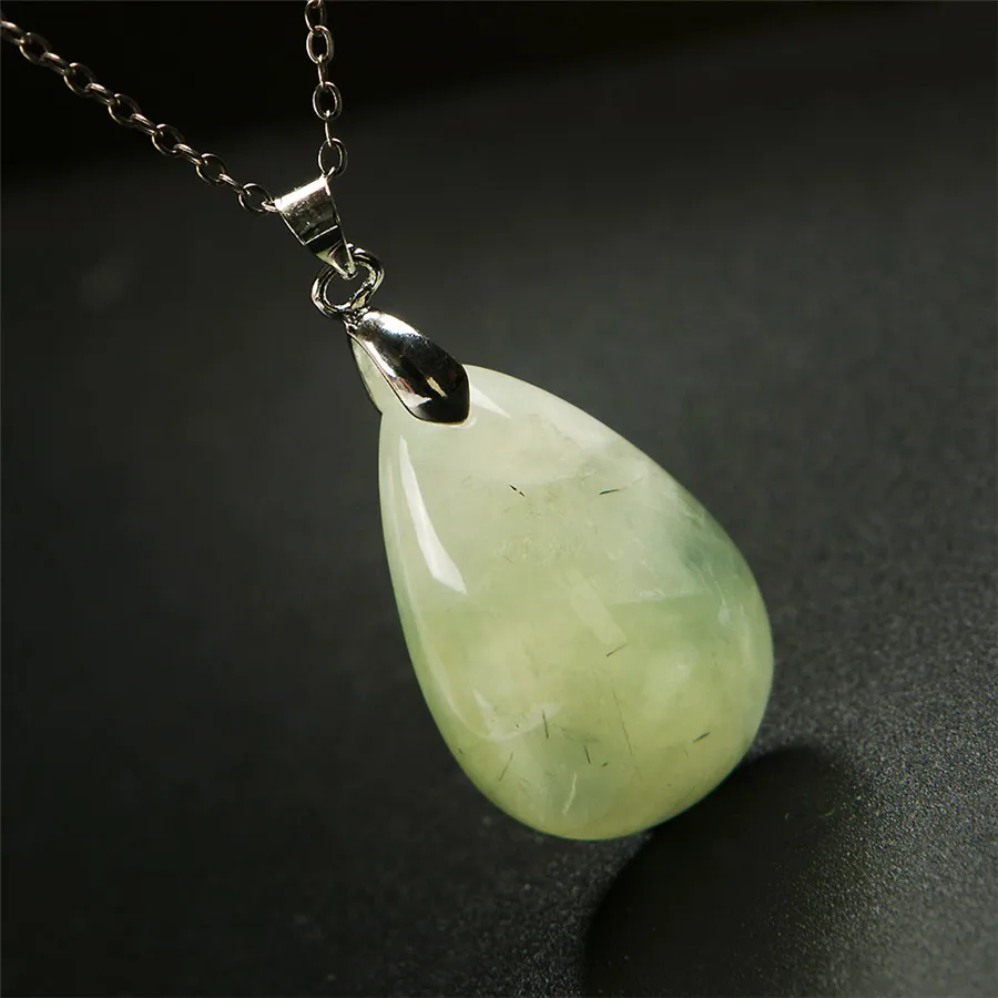

Genuine Natural Green Stone Women Necklace Bead Lady Jewelry Crystal Pendant 29*20*12mm