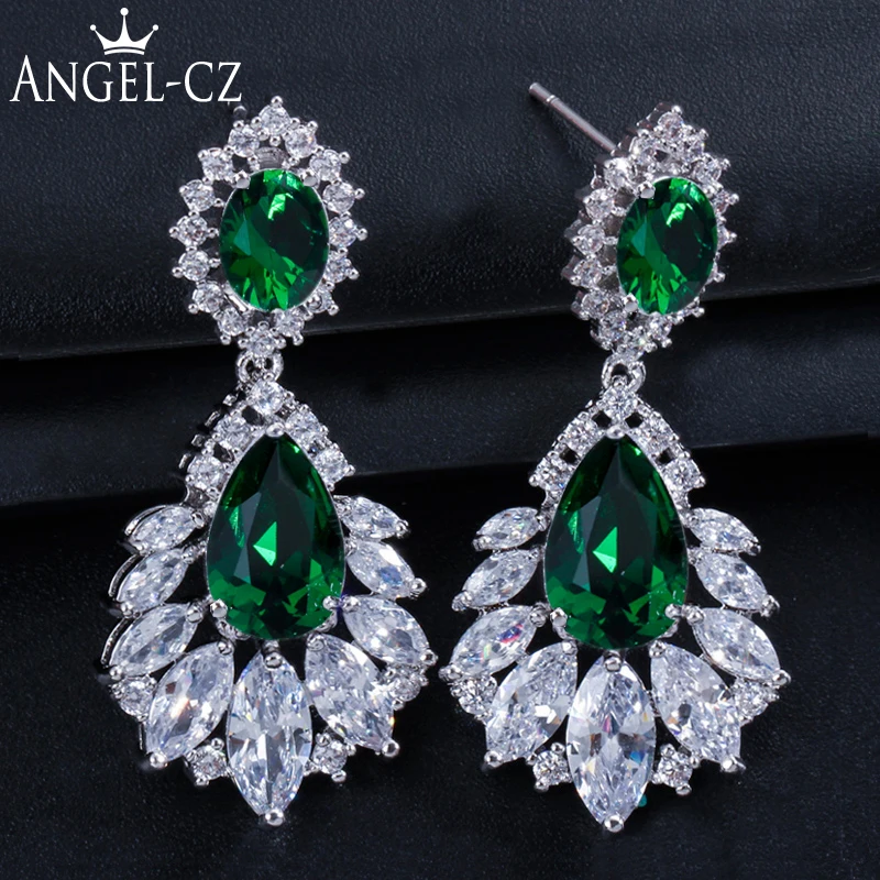

Женские Висячие серьги ANGELCZ, винтажные, с австрийским зеленым кристаллом и камнем маркиза, длинные, AE040, украшения для коктейля, вечеринки