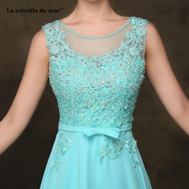 Vestidos de madrinha новое из кружева, с вырезом на шее шифоновое алиновое бирюзовое платье подружки невесты длинное Плюс Размер недорогое свадебное торжество платье