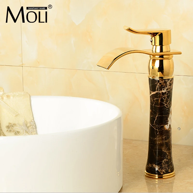 Высокое качество Soild Латунь золото Отделка Смесители для ванной черный камень
