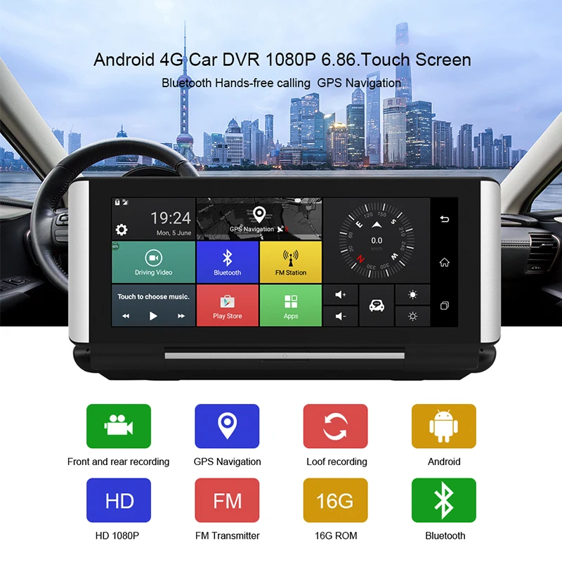 Keelead Автомобильные видеорегистраторы GPS 4G 6 86 &quotAndroid 5 1 Автомобильная камера WIFI 1080P