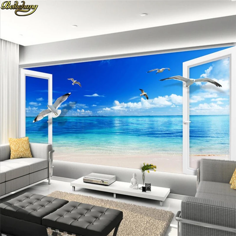 beibehang window ocean TV backdrop papel de parede 3d wallpaper living room bedroom infantil photo wall paper | Обустройство дома