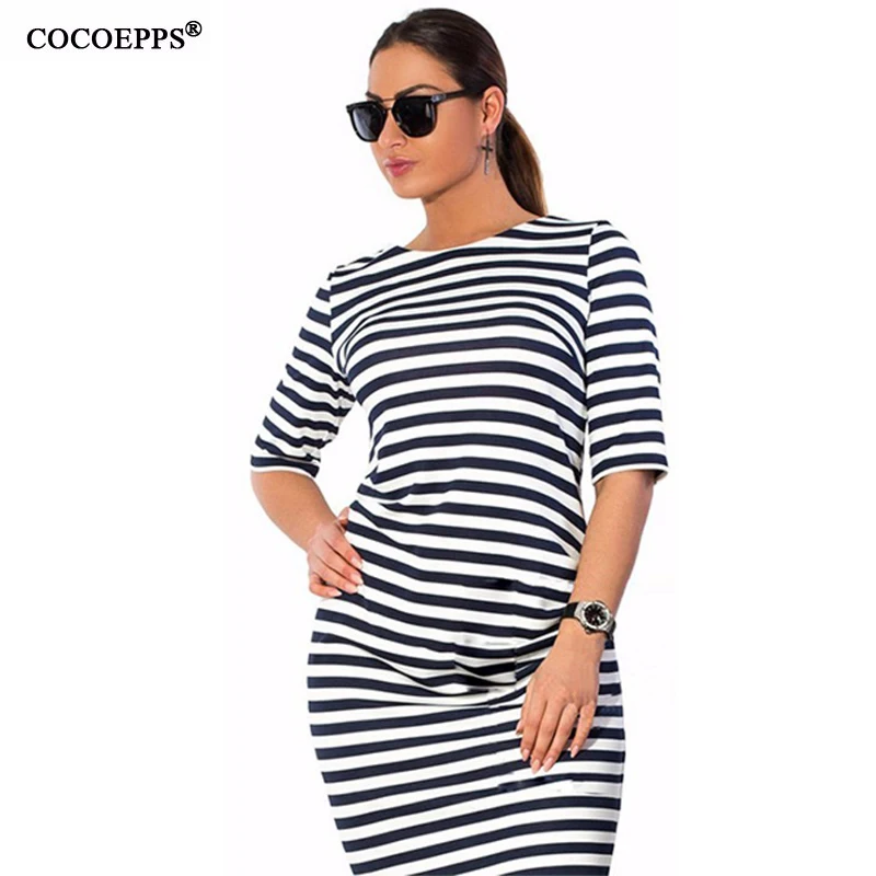 Платье женское в полоску большого размера черное белое весеннее Бандажное