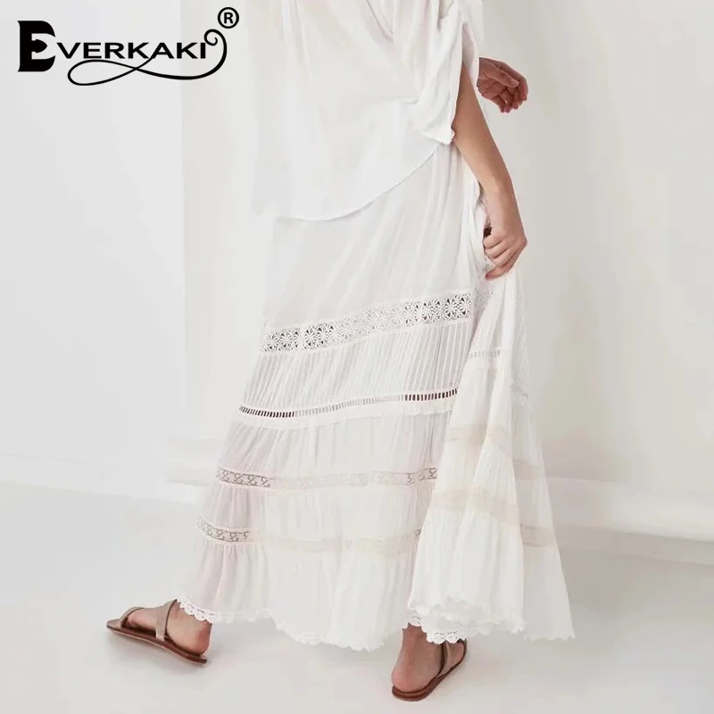 Everkaki открытая кружевная юбка макси женские богемные цыганские Длинные юбки для