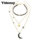 Yidensy богемное многослойное Звездное Ожерелье с кулонами в виде Луны цепи длинное черное кожаное ожерелье колье для женщин ювелирные изделия для вечеринок подарки