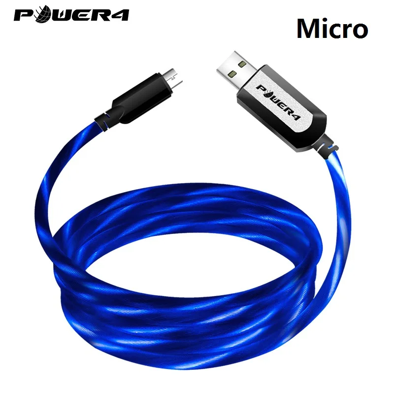 Power4 USB кабель для iPhone со светящимся светодиодный шнур для зарядки USB-C для Lightning Apple светодиодный Micro USB кабель для Android - Цвет: Micro--Blue