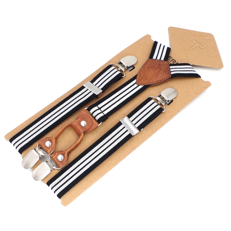 Kids Suspenders 4 Clips Leather Braces Suspensorio Elastic Adjustable Tirantes Bretelles 2.5*75cm New Fashion Design | Аксессуары для