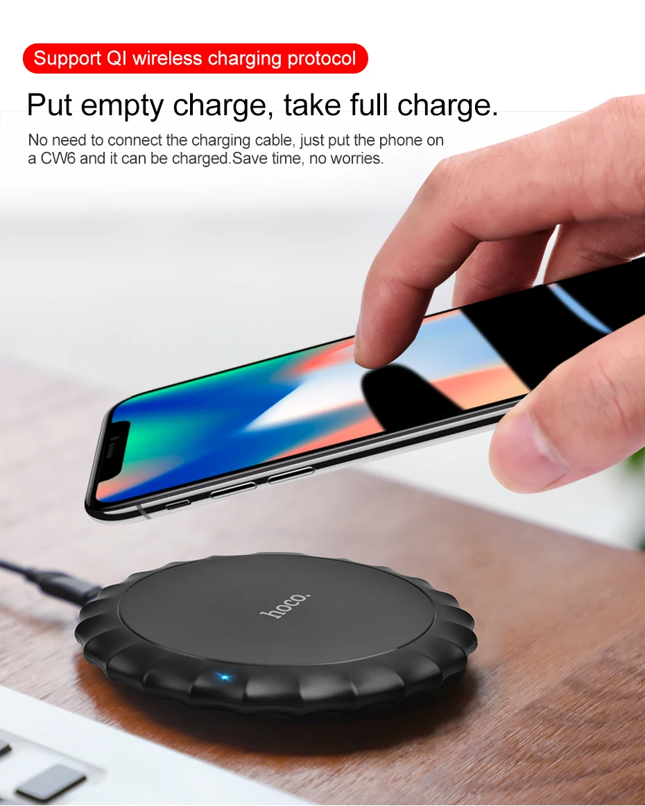 Беспроводное зарядное устройство HOCO Qi Беспроводной Зарядное устройство для iPhone X/XS Max XR 8 плюс настольное заряд Беспроводной зарядного устройства для samsung S8 S9/S9+ Note 9