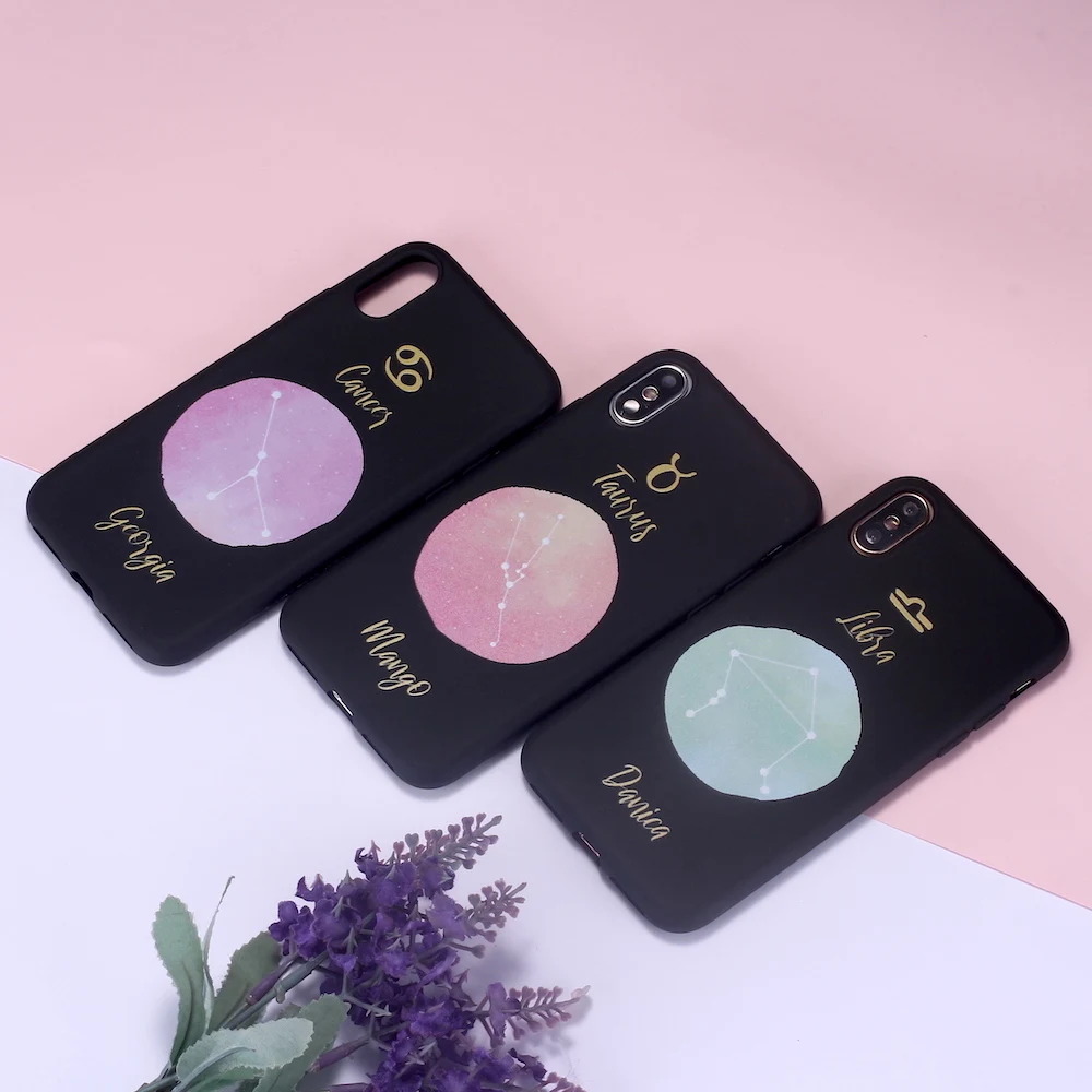 

Custom Personalized Zodiac Star Sign Horoscope Name Mobile Phone Black Case For iPhone 12 11 Pro XS Max XR X 7Plus 8Plus
