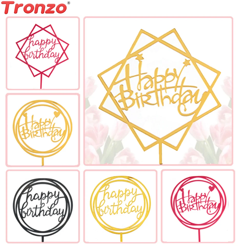 

Tronzo Happy Birthday Cake Topper Acrylic Gold Pink Letter Cake Toppers Birthday Party Decorations Kids 1pcs Cake Toppers Flags