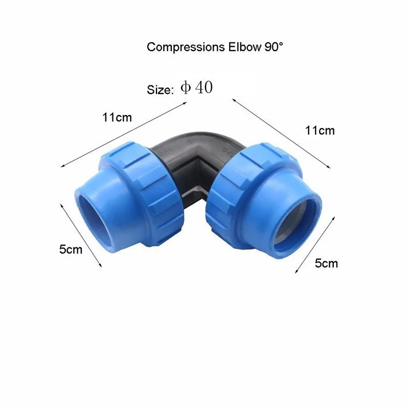 40mm 1 шт. HDPE сжатия локоть 90 градусов пластик подача воды для полива равный ПП Компрессионный фитинг PN 16 - Цвет: 40mm