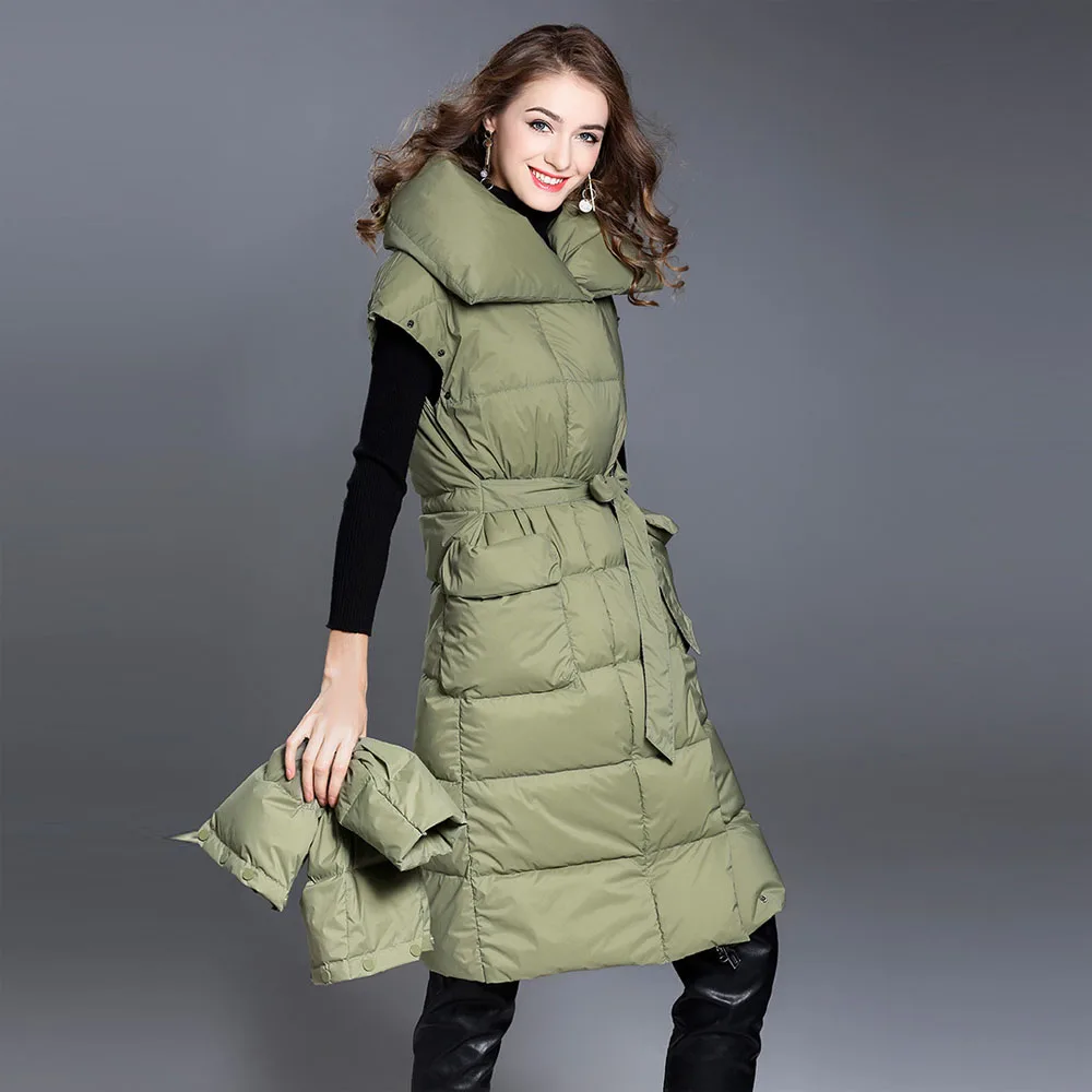 Женская парка с перьями KoHuiJoo длинная поясом 2 размера|parkas for women|down parkafashion parka |