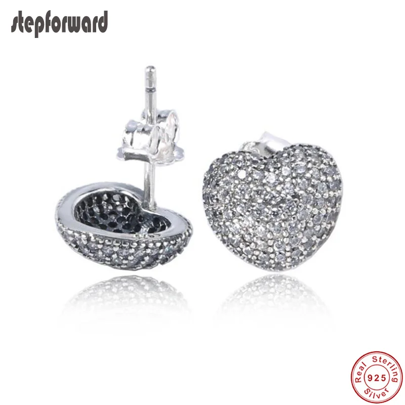 Popular Good Quality Shinning CZ Paved 925 Sterling Silver Heart Stud Earrings | Украшения и аксессуары