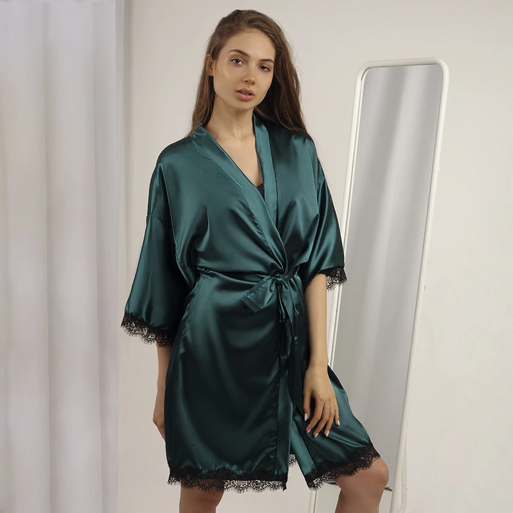 Атласная пижама с длинными рукавами; банный халат; камзол и брюки; удобная одежда для отдыха; халат и пижамы; комплекты из 3 предметов; одежда для сна