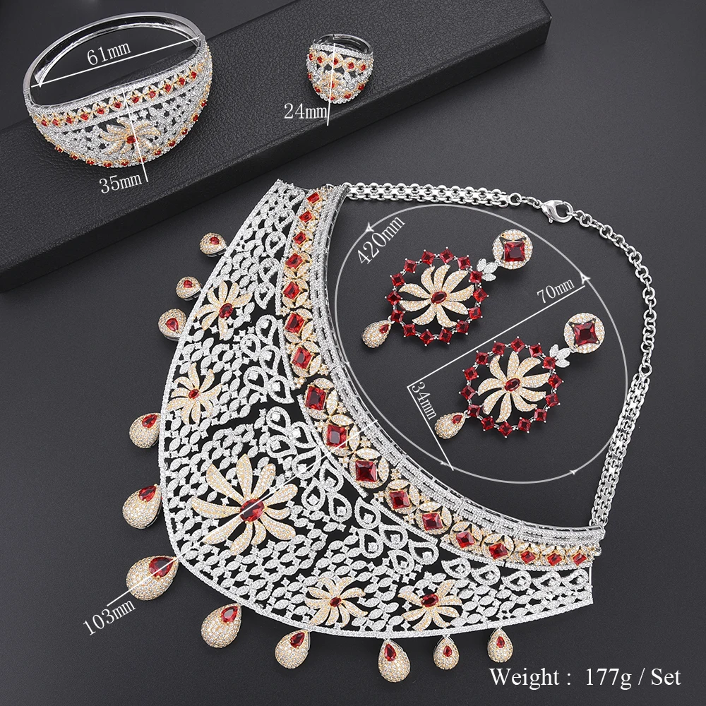 missvikki Vintage New Fashion Women's Jewelry Red Austria Crystal Big Necklace Bangle Earrings Ring Set Charm Female | Украшения и