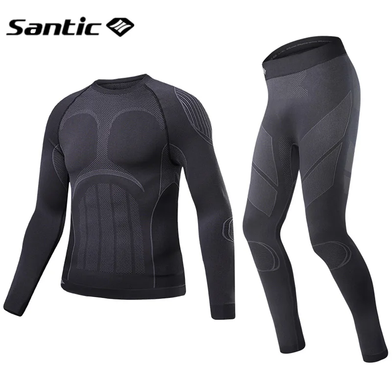 Santic Winter Cycling Base Layer Long Sleeve Fleece Thermal Breathable Underwear Men Running Ski Skinsuit Sport Fitness Clothing