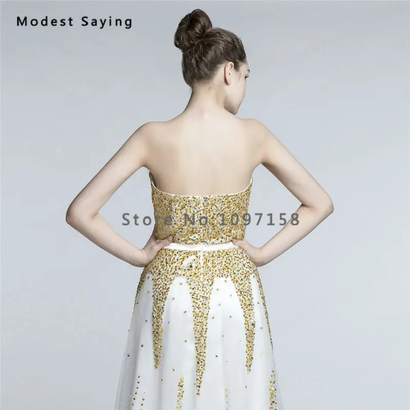 Роскошные золотые трапециевидные вечерние платья с бисером 2017 со стразами
