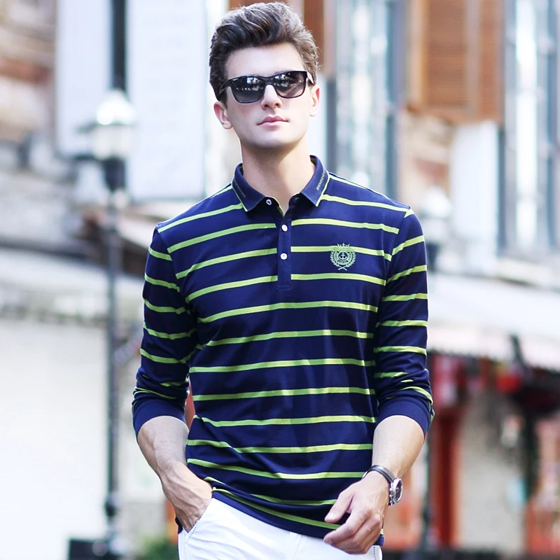 

Hot Sale Autumn Winter Men's Long-Sleeve Shirt Slim Fit jerseys Smart Casual Mens Striped Polo Shirts Casual Male Polos