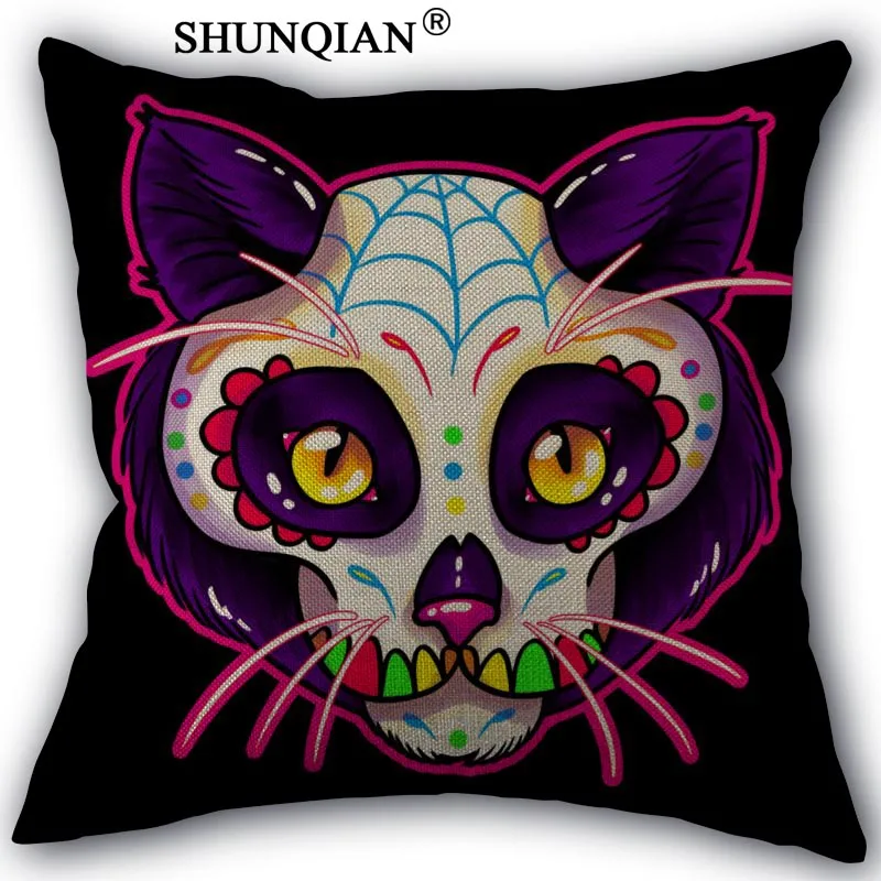 

day of the dead Linen Cotton Pillow Covers Printed Square Home Decorative No Core Pillowcase 45x45cm one side