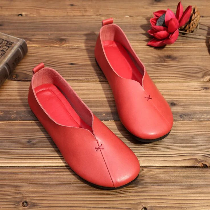 Туфли женские из натуральной кожи плиссированная обувь на плоской подошве