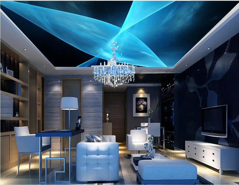 

3d wallpaper mural ceiling customize Blue dynamic lines abstract fashion ceiling frescoes non-woven 3d photo wallpaper