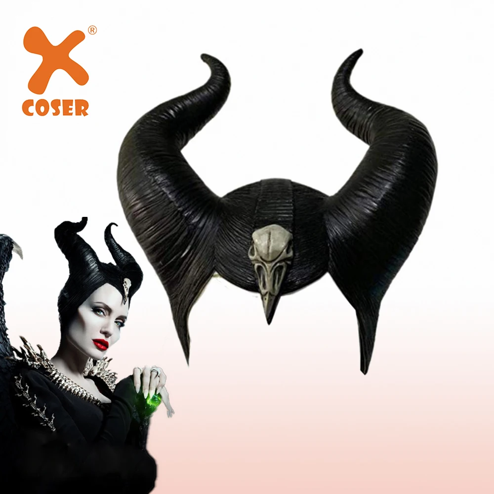 Xcoser высокое качество Maleficen черный латексный головной убор Черный Косплей
