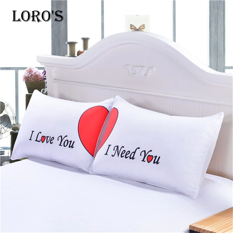 Red Heart Alphabet Pillow Case White Couple Lovers Gift Throw Pillowcases Home Beddroom Two Pair Pillows Bedding Set | Дом и сад