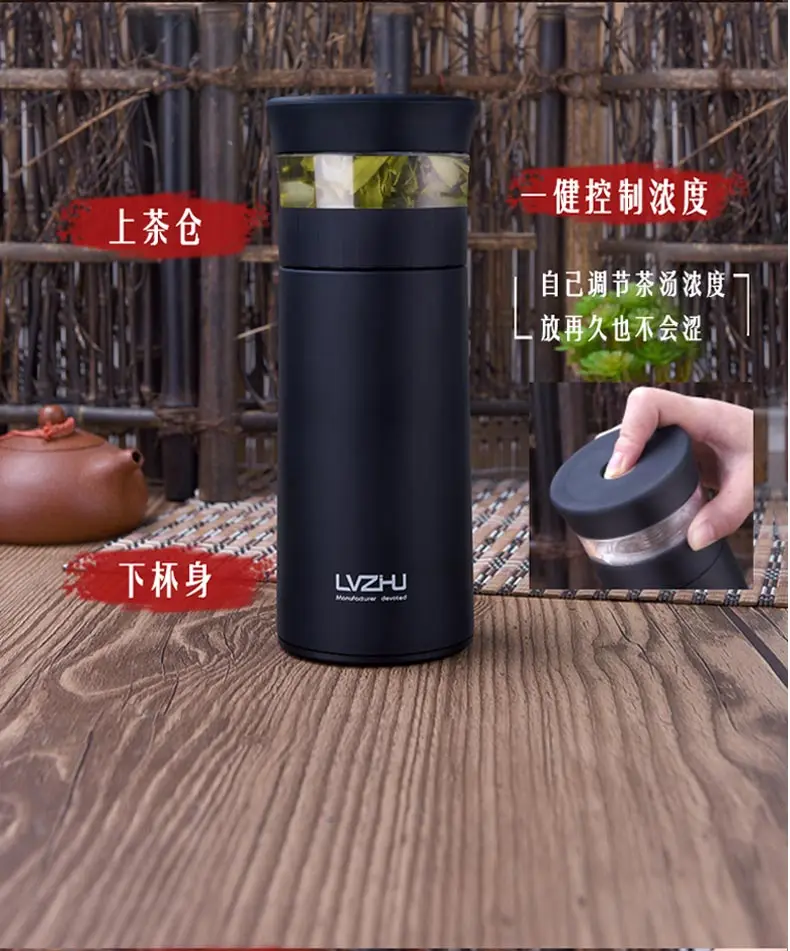 LVZHU термос бутылка из нержавеющей стали для заварки чая, бутылка для горячей воды, термосы для машины, чашка для взрослых, чай, кофе, спортивный подарок