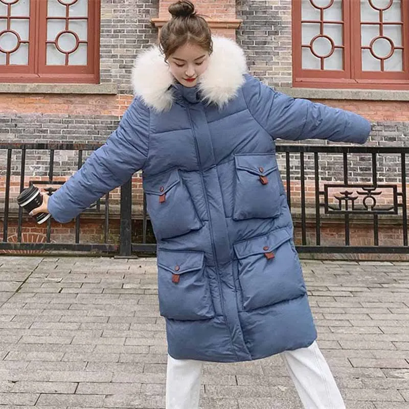 2019 длинный пуховик хлопок женская зимняя куртка плюс размер с капюшоном большим