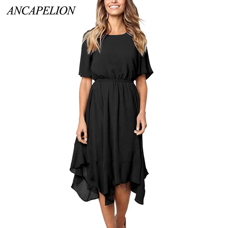 Ancapelion 2019 Половина рукава Высокая талия дамское длинное Повседневное платье