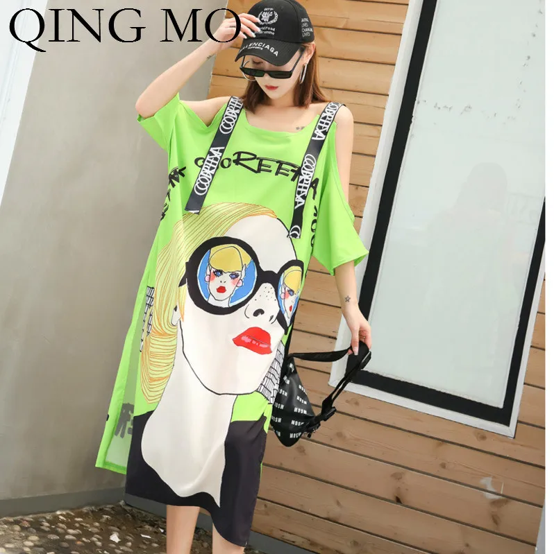 QING MO Beauty Платье с принтом женское летнее сексуальное платье открытыми плечами до