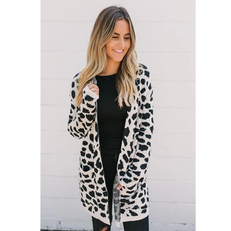 SINFEEL 2018 Sweater Cardigan Women Jacket Coat Fashion Leopard Long Sleeve Knit Autumn Winter Feminino Tops |