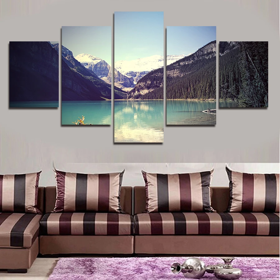 

5 Pieces Hot Sell Modern Unframed Wall Painting Mountain Lake Home Art Picture Paint On Canvas Prints The Decoration For House