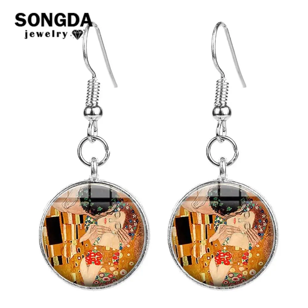 SONGDA The Kiss Gustav Klimt Cameo стеклянные художественные серьги в художественном и стиле