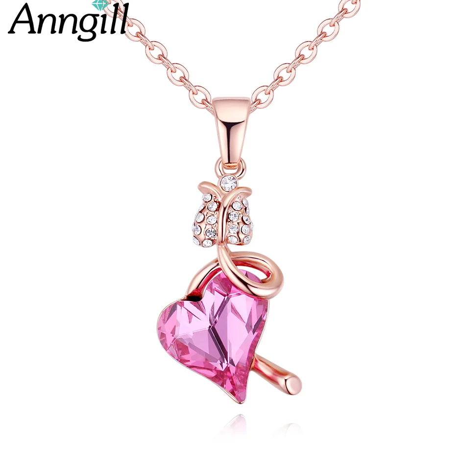 Нежное ожерелье с подвеской в виде цветка розы и сердца 100% кристаллов от Swarovski
