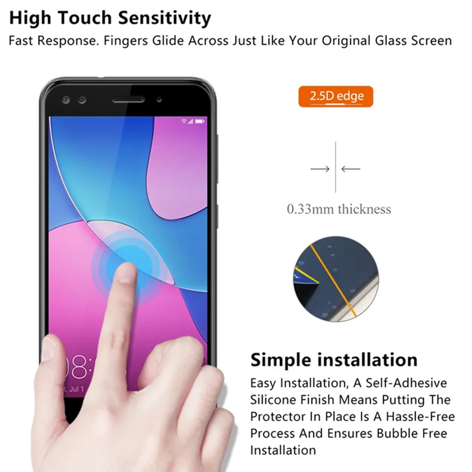 Полностью закрывающая Защитная стеклянная пленка для huawei y7 Y6 Y5 Y3 2017 защита экрана