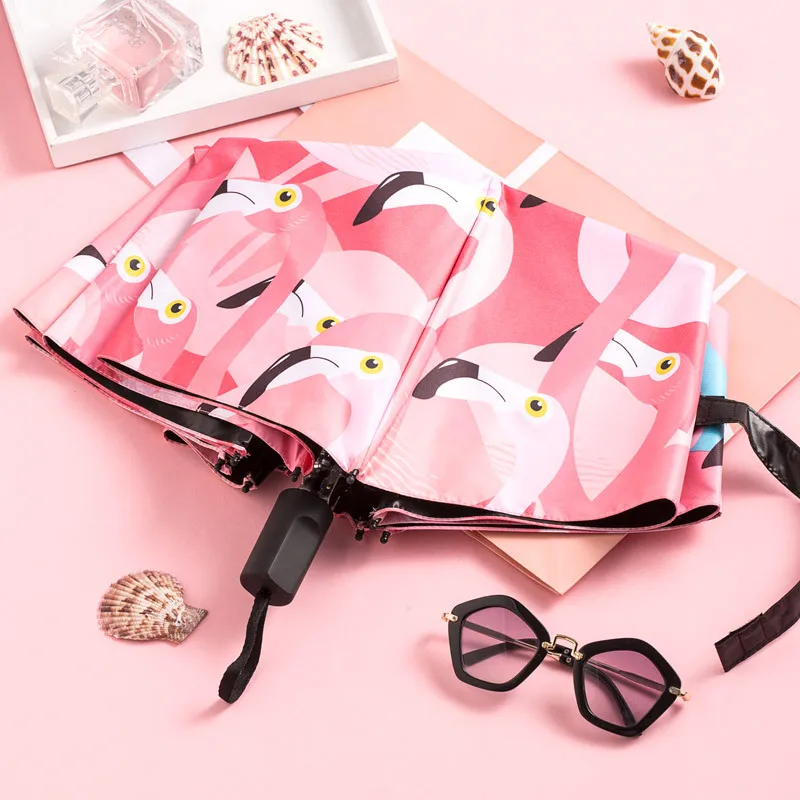 Розовый Ins Фламинго солнечный УФ Портативный мини Зонт розовый женский