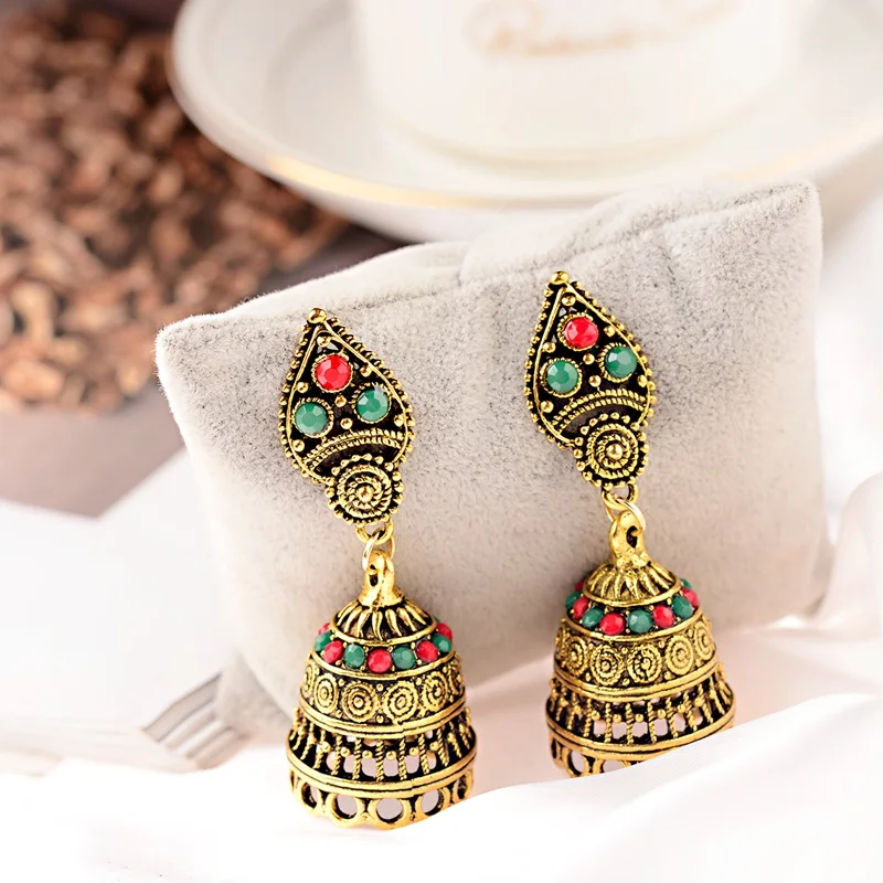 DOUVEI, винтажные золотые индийские серьги для женщин, Jhumka, серьги, классические, Роскошные, массивные, полые серьги ohringe HXE076
