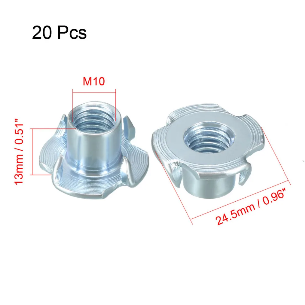 UXCELL 20 шт. серебристо голубая 4 зубчатая Тройная гайка T Nut M10 M4 1/4 &quot для