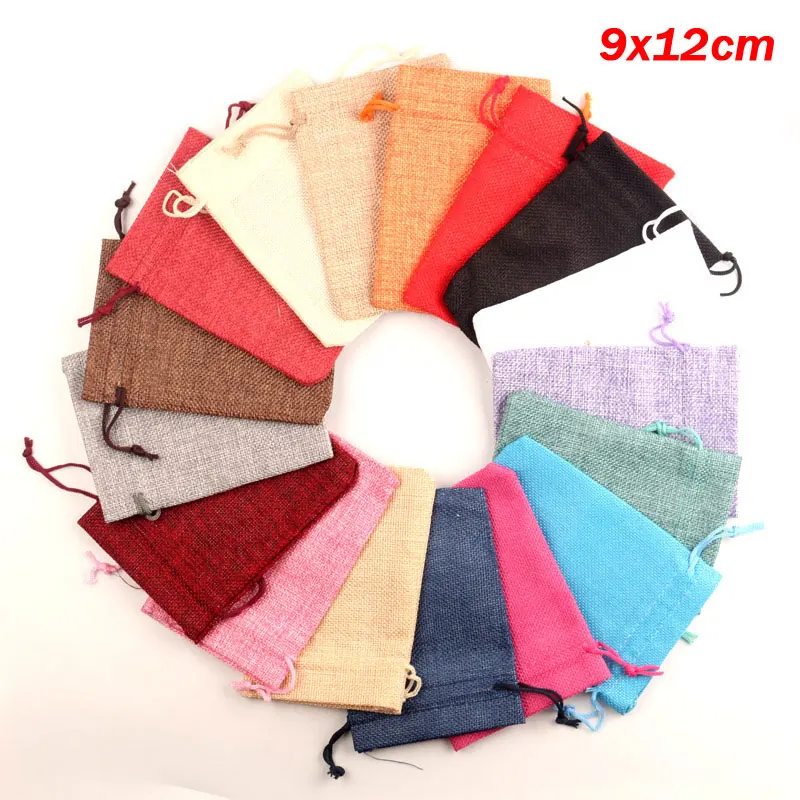 10 шт. 9x12 см из хлопка и льна Drawstring мешки для хранения ювелирные конфеты Рождество