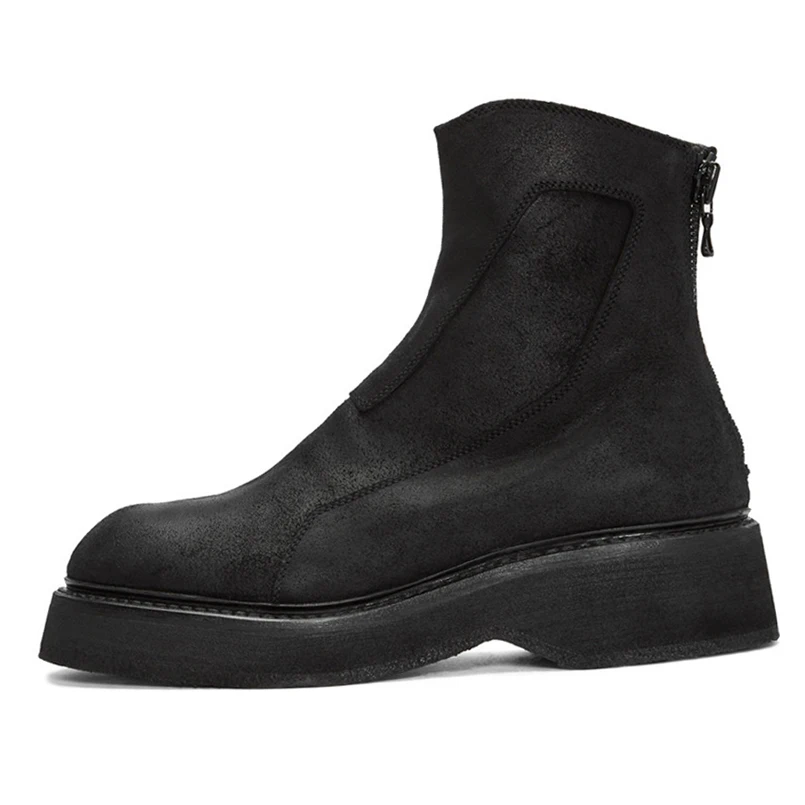 Мужские ботинки из натуральной кожи на молнии с флокировкой| |