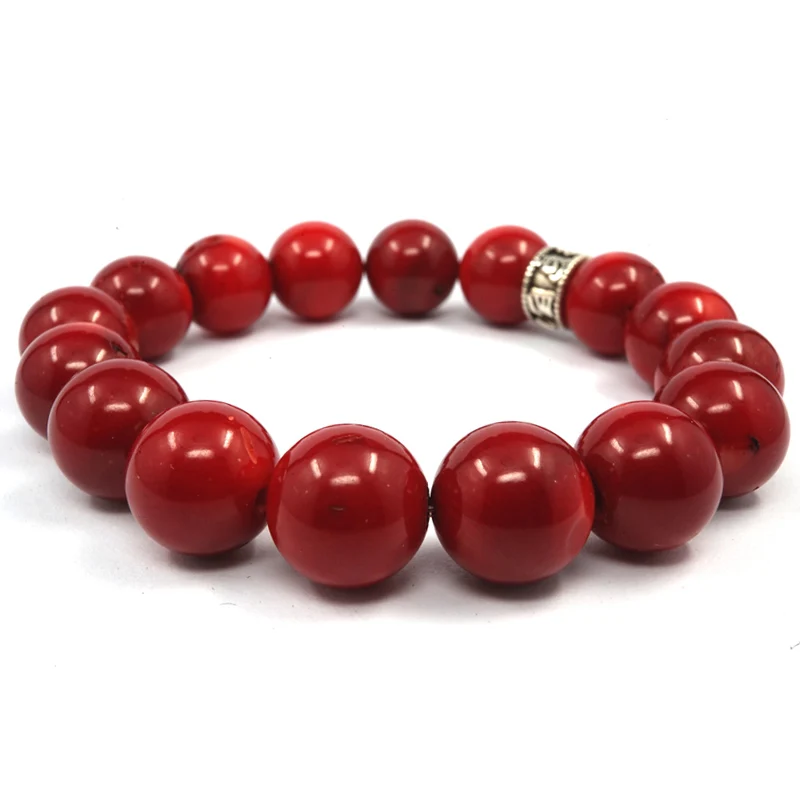 12 мм красные коралловые бусы буддизм браслет с тибетской символикой мужские