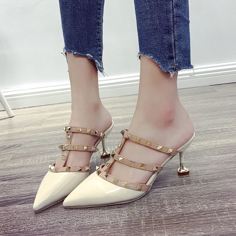 Женские летние туфли-лодочки без задника на высоком каблуке Женская пикантная