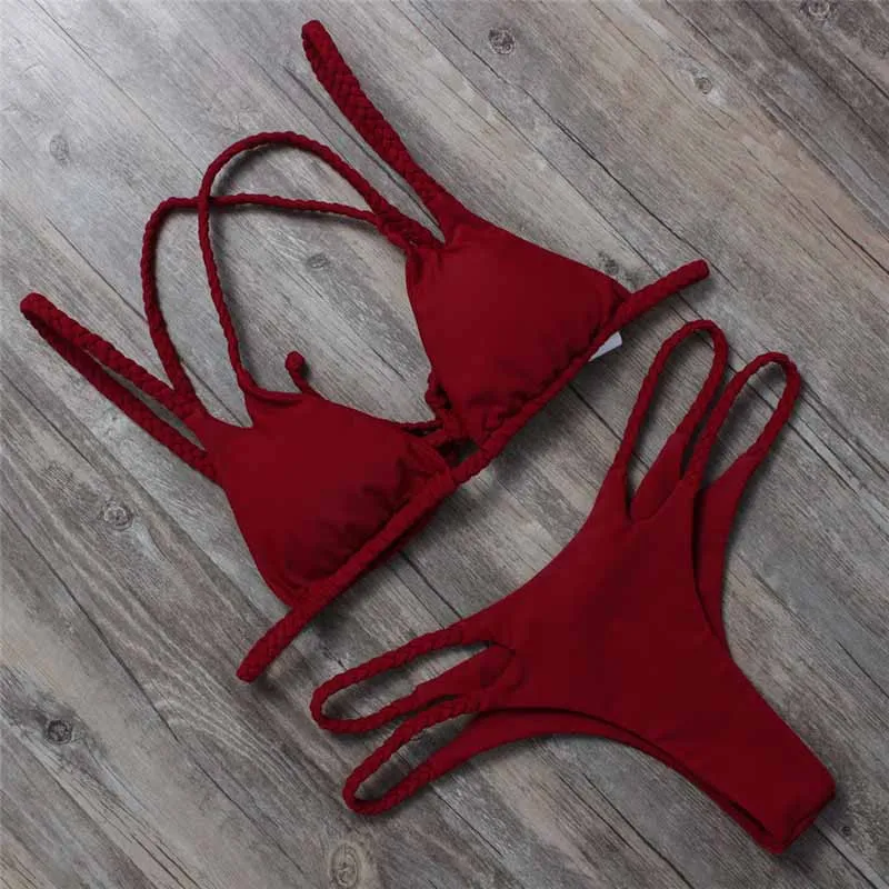 wine red 013 BANDEA женское лето бикини сплошной купальник купальный топ c бретелькой через шею бикини в полоску бразильский купальник купальный костюм HA011 - Цвет: wine red 013