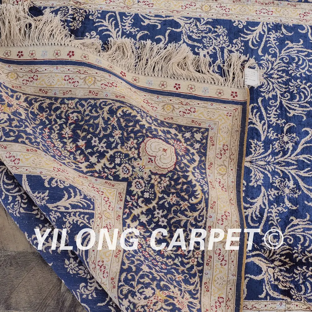 Yilong 5 'x 8' шелк на шелке восточные местности синие шелковые Коврики ручной